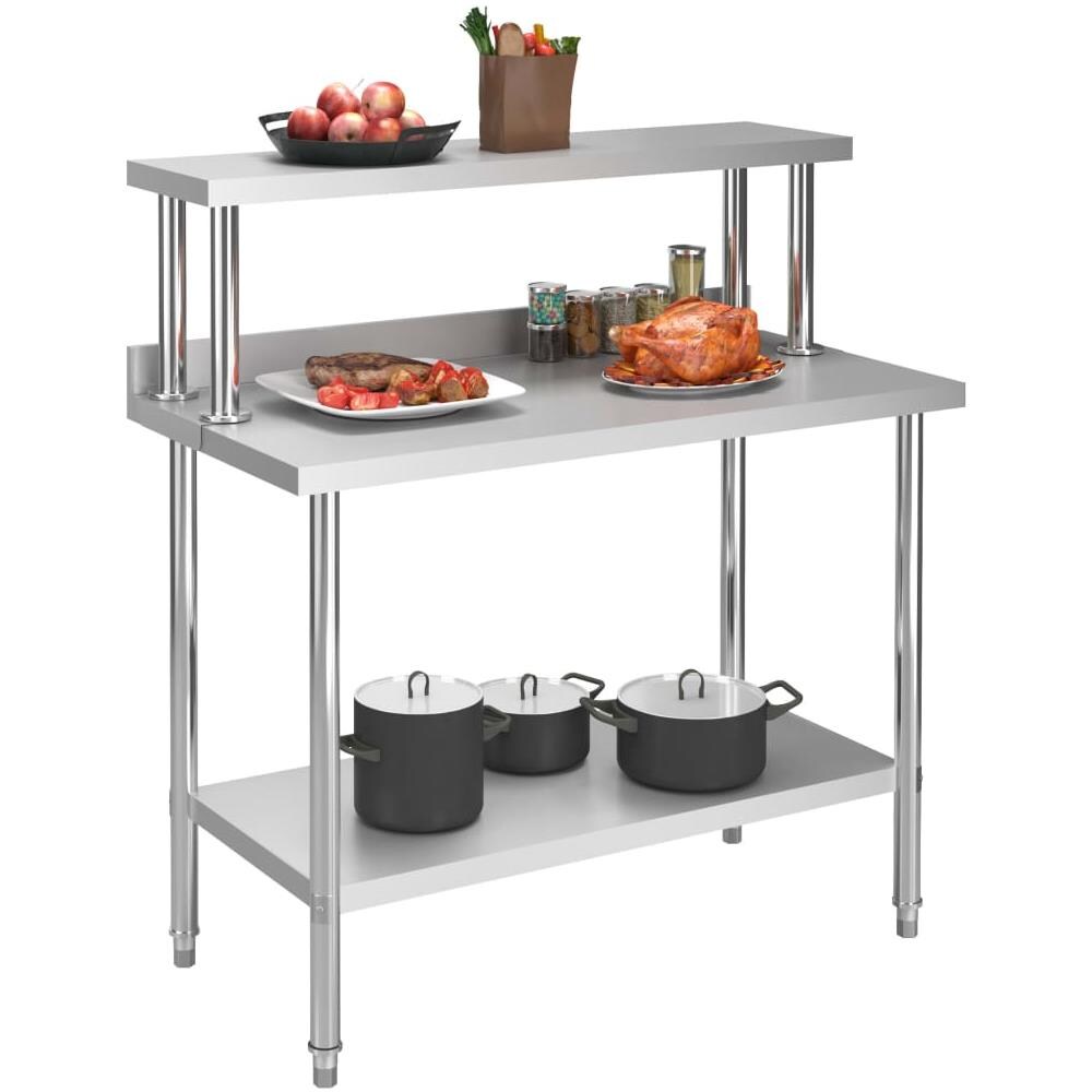 Tavolo Lavoro Cucina Con Mensola 120x60x120 Cm In Acciaio Inox - Foto 2