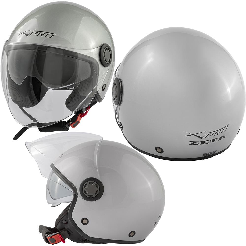 Jet Casco Scooter Moto Certificato Ece2205 Parasole Lunga Visiera Argento S - Foto 10