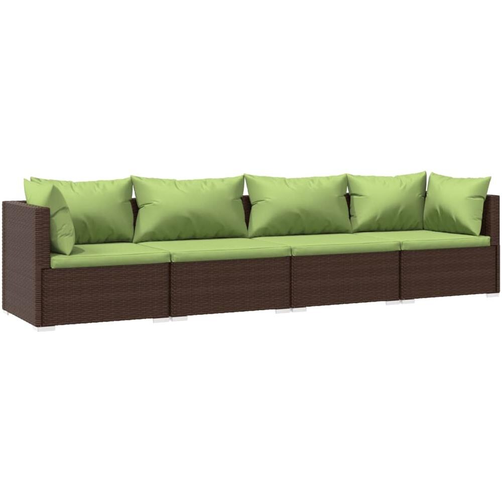 Set Divani Da Giardino 4 Pz Con Cuscini In Polyrattan Marrone - Foto 1