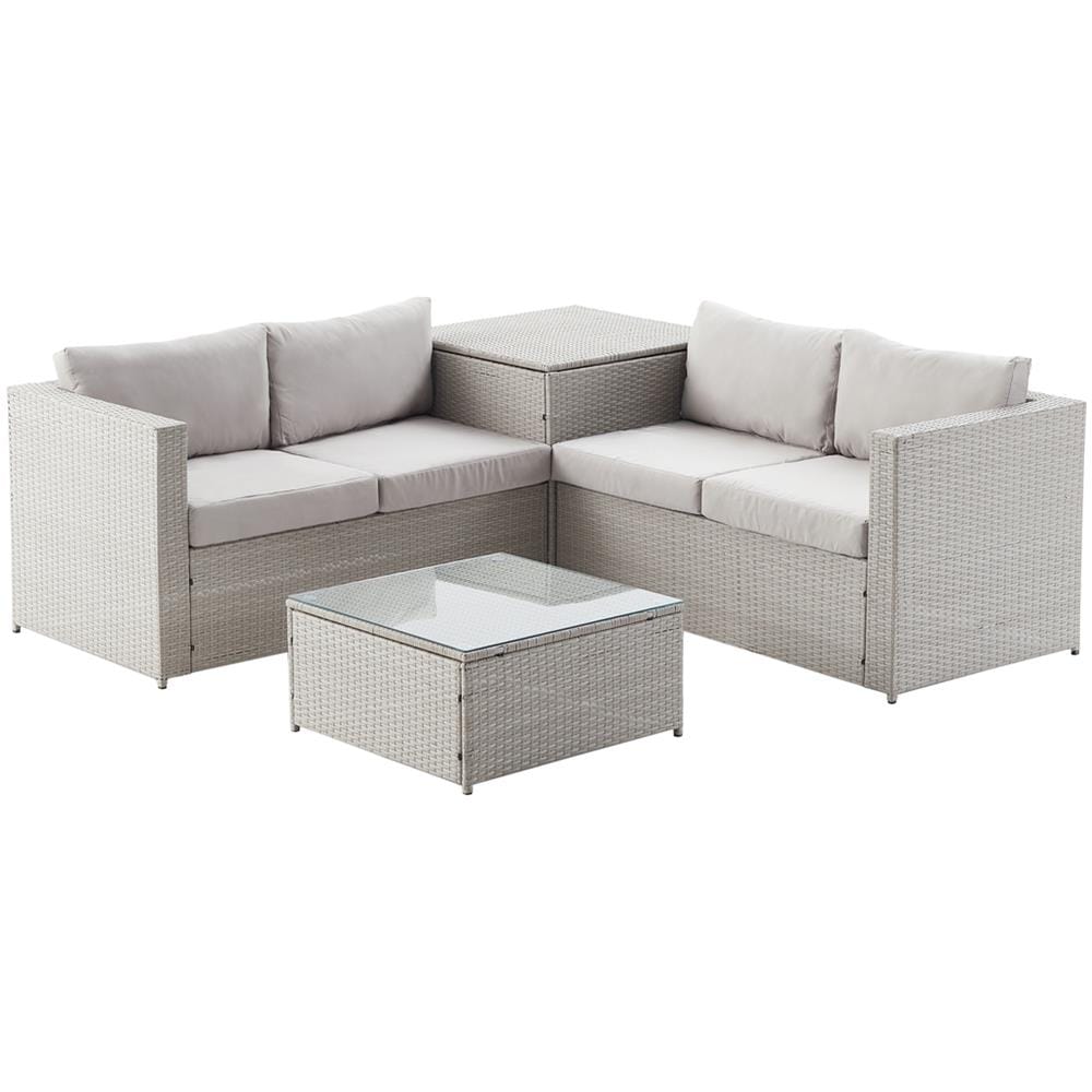 Salotto Da Giardino 4 Post In Resina Intrecciata Grigio Chiaro Silang - Foto 1