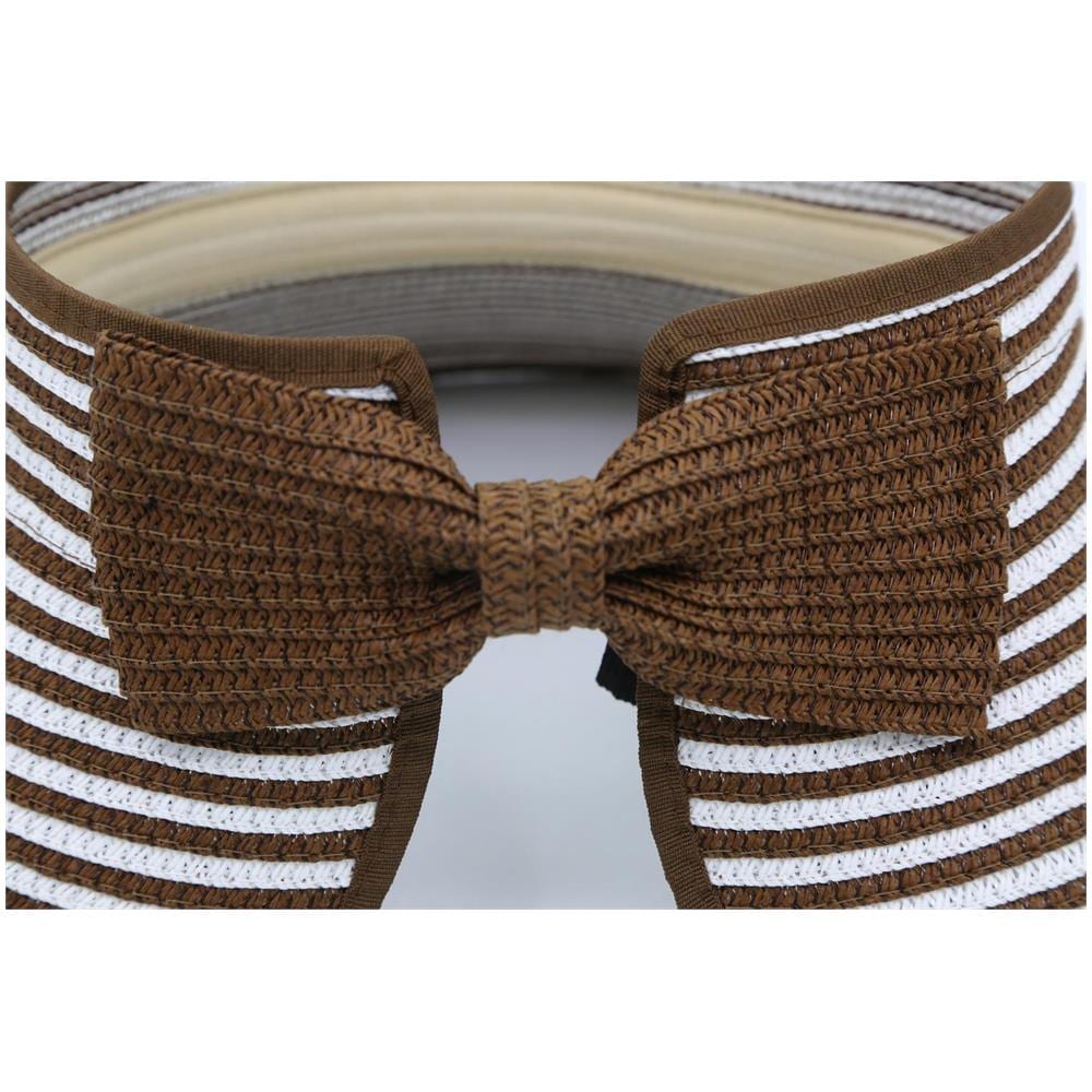 Cappello Di Paglia Con Visiera Parasole (taglia Unica) Marrone / Bianco A Righe - Foto 2