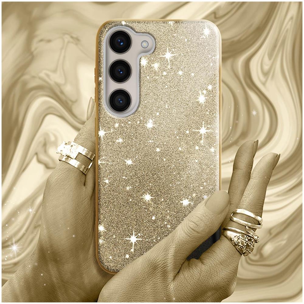 Cover Paillette Per Samsung Galaxy S23 Plus Ibrida Semirigida Spark Case Oro - Foto 2