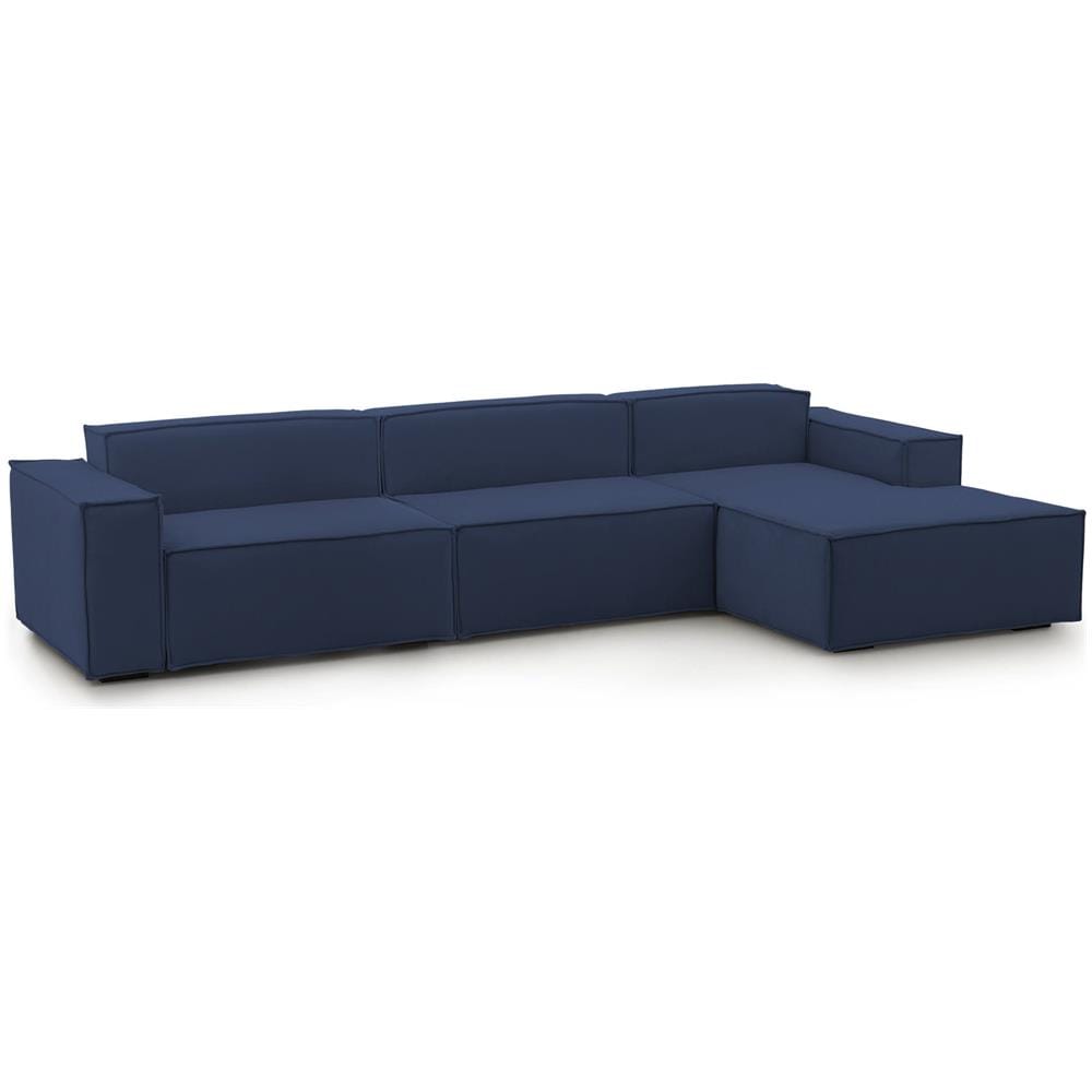 Divano Fisso Raffaella, Divano Componibile A 4 Posti Con Penisola Destra, 100% Made In Italy, Sofà Moderno In Tessuto, Cm 340x170h70, Blu - Foto 2