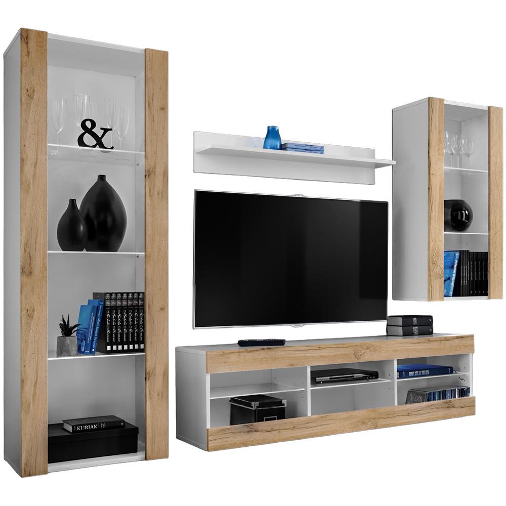 Komodee, Set Di Mobili Porta TV Tivoli Medio RTV, White /Wotan, Senza LED, Larghezza 245 cm x Altezza 159 cm x Profondità 35 cm, Per soggiorno, Camera da letto - Foto 1