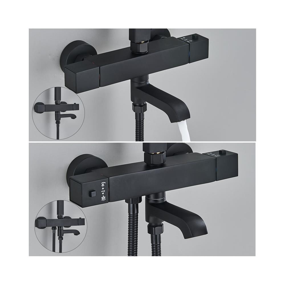 Colonna doccia, Blackswan, tipo M173, modello nero regolabile, con termostato, doccia a pressione e bocca girevole, misura 120 cm - Foto 4