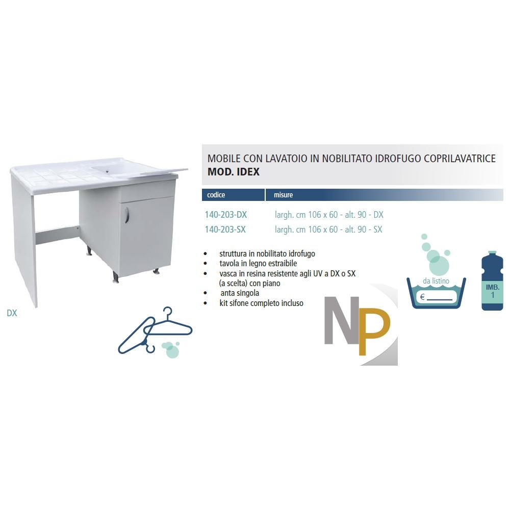 Mobile Con Lavatoio + Coprilavatrice Idex 60 X 106 X H. 90 Cm Dx - Foto 2