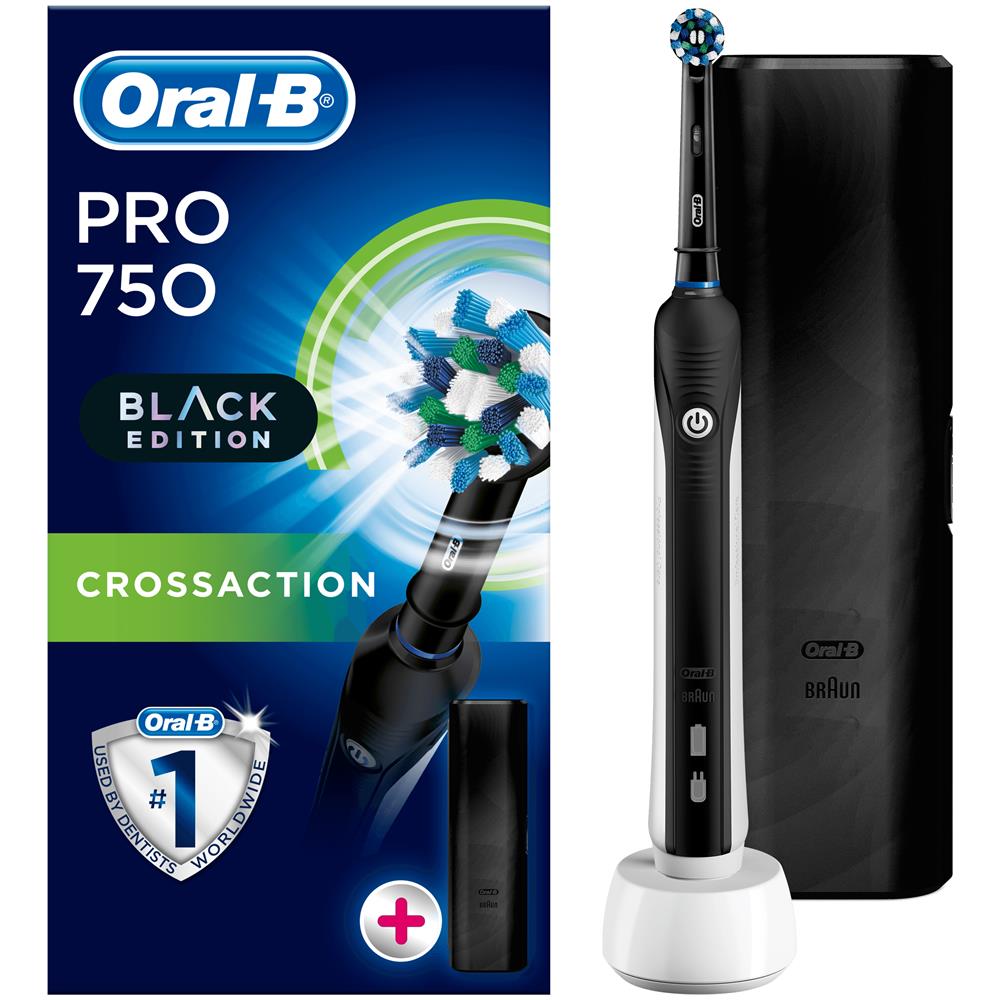 Oral-B Pro 750 CrossAction Spazzolino Elettrico Ricaricabile con 1 Manico Nero, 1 Testina, Custodia da Viaggio in Plastica Nera - Foto 2