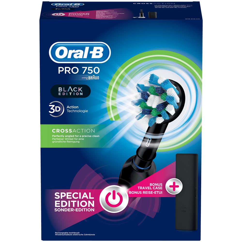 Oral-B Pro 750 CrossAction Spazzolino Elettrico Ricaricabile con 1 Manico Nero, 1 Testina, Custodia da Viaggio in Plastica Nera - Foto 4