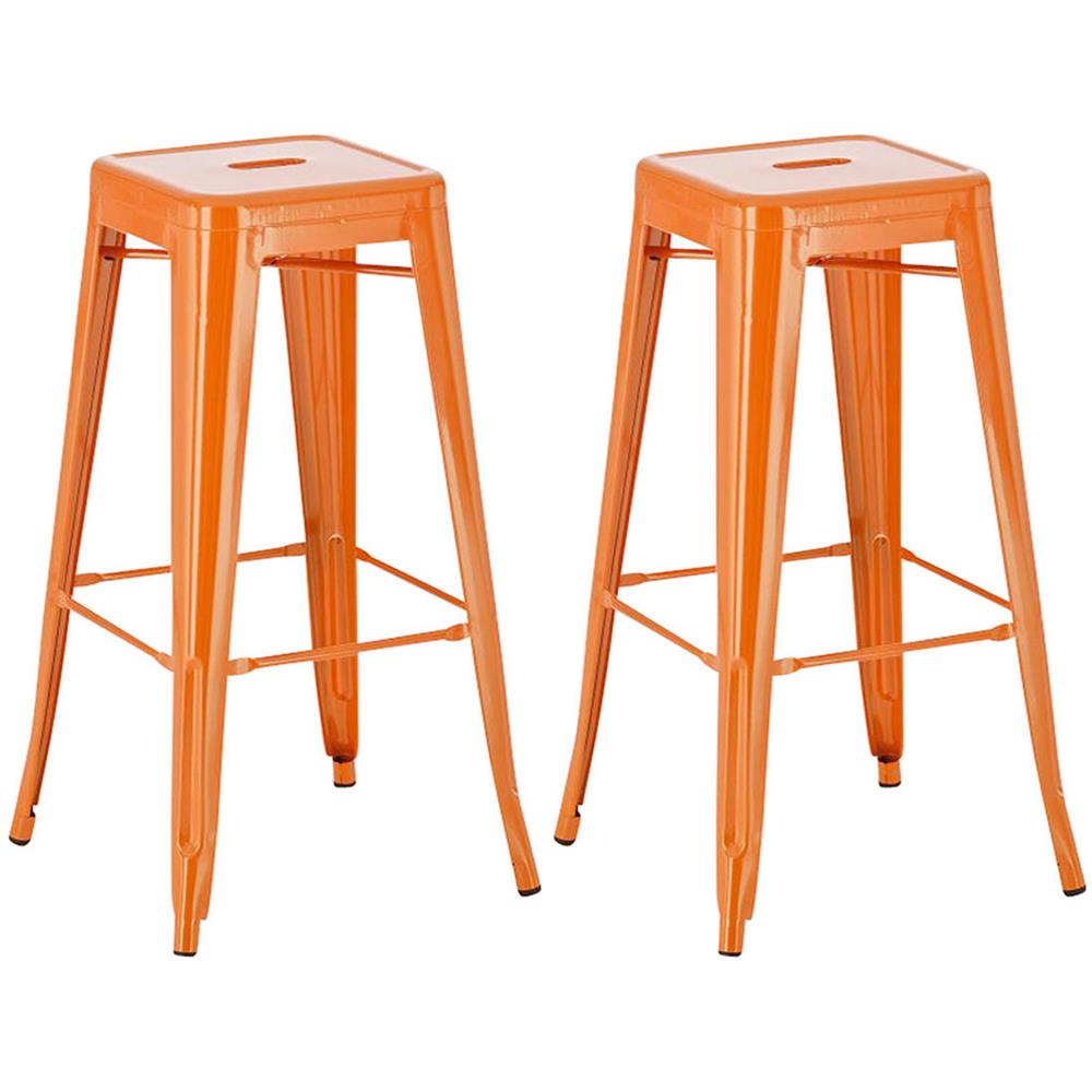 Set 2 Sgabelli Bar Joshua in Metallo I Coppia Sgabelli Industriali Scandinavian Senza Schienale Impilabili I 2 Sgabelli da Bancone H 77 cm Arancione - Foto 5