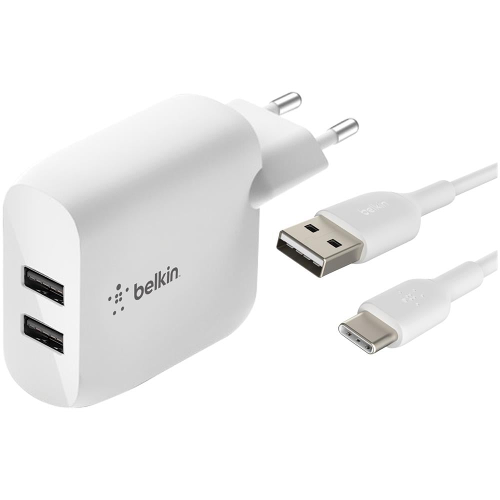 Dual USB-A Charger, 24W incl. USB-C Cable 1m, white - Foto 1