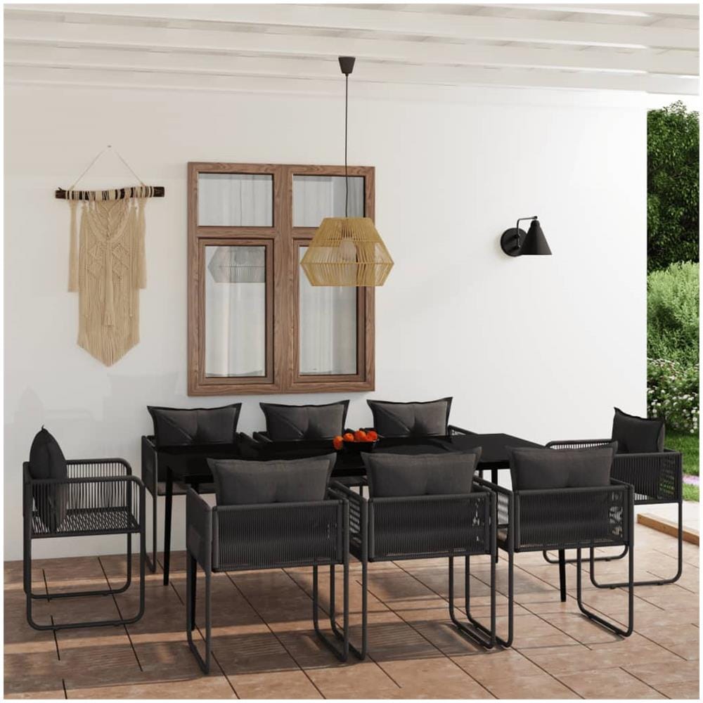 Set Da Pranzo Per Giardino 9 Pz Con Cuscini Nero - Foto 1