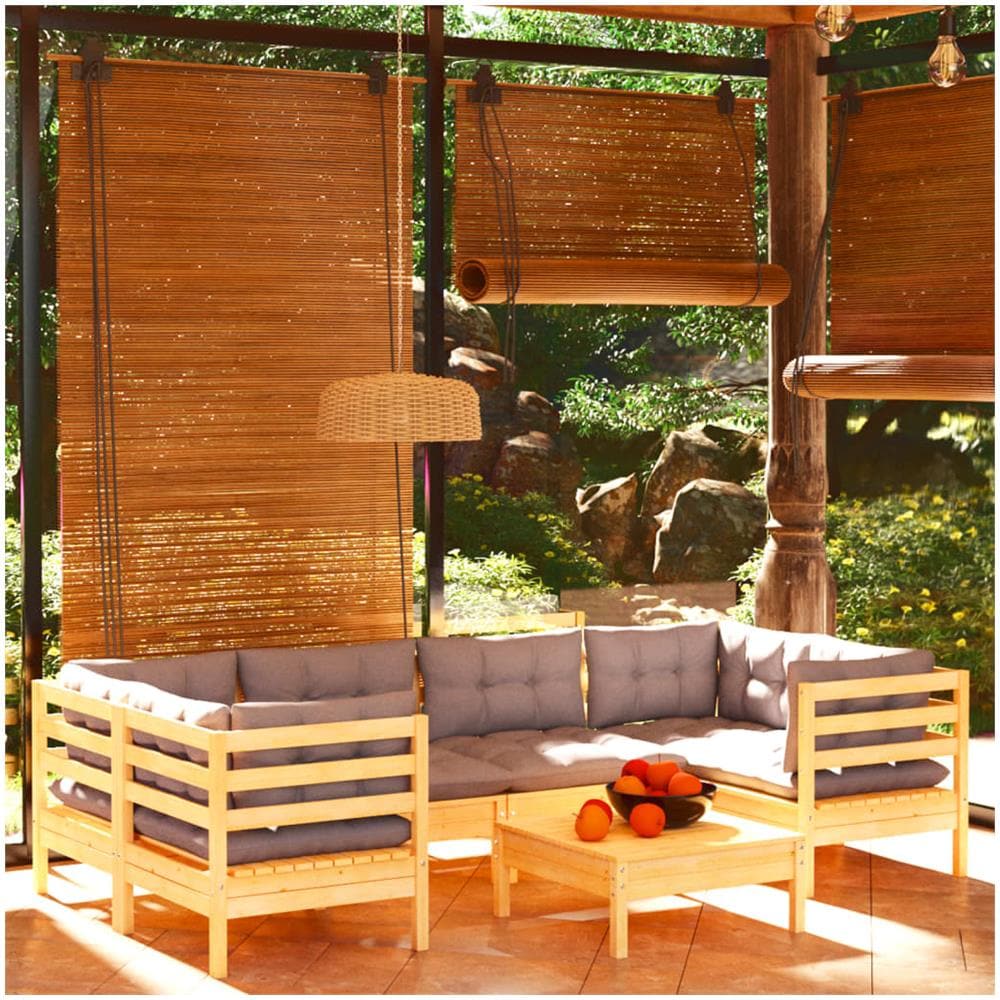 Set Divani Da Giardino 7 Pz Con Cuscini Grigi Massello Di Pino - Foto 1