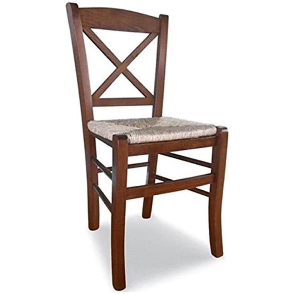 OKAFFAREFATTO Sedia In Legno Paesana Croce Noce Scuro Con Seduta