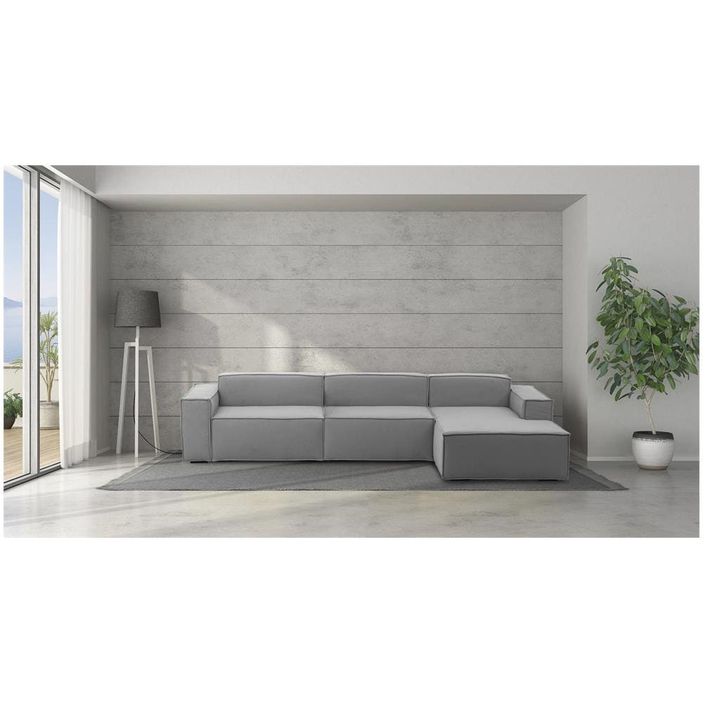 Divano Fisso Raffaella, Divano Componibile A 4 Posti Con Penisola Destra, 100% Made In Italy, Sofà Moderno In Tessuto, Cm 340x170h70, Grigio - Foto 1