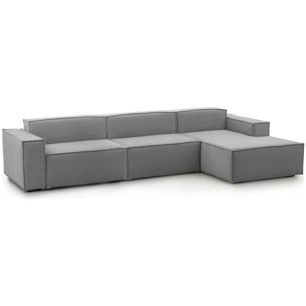 Divano Fisso Raffaella, Divano Componibile A 4 Posti Con Penisola Destra, 100% Made In Italy, Sofà Moderno In Tessuto, Cm 340x170h70, Grigio - Foto 2