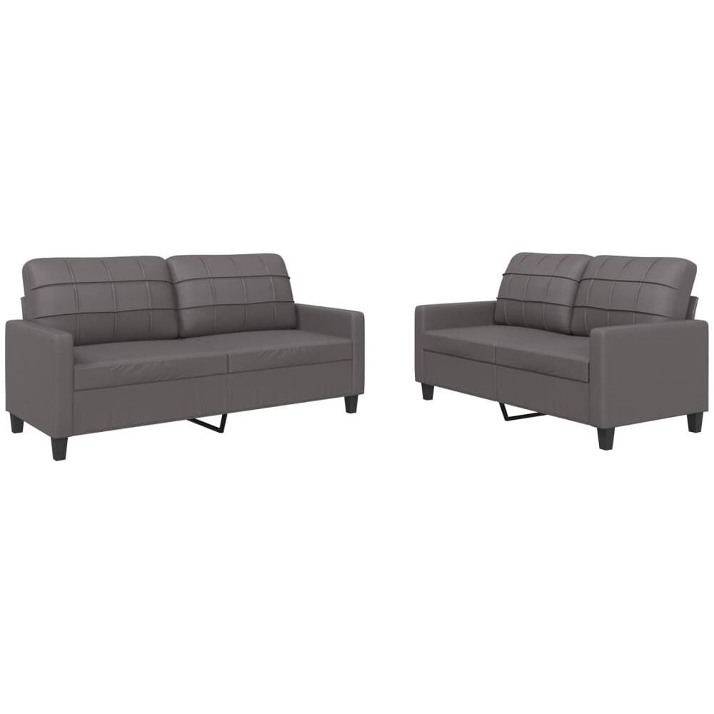 Set Di Divani 2 Pz Con Cuscini Grigio In Similpelle - Foto 2