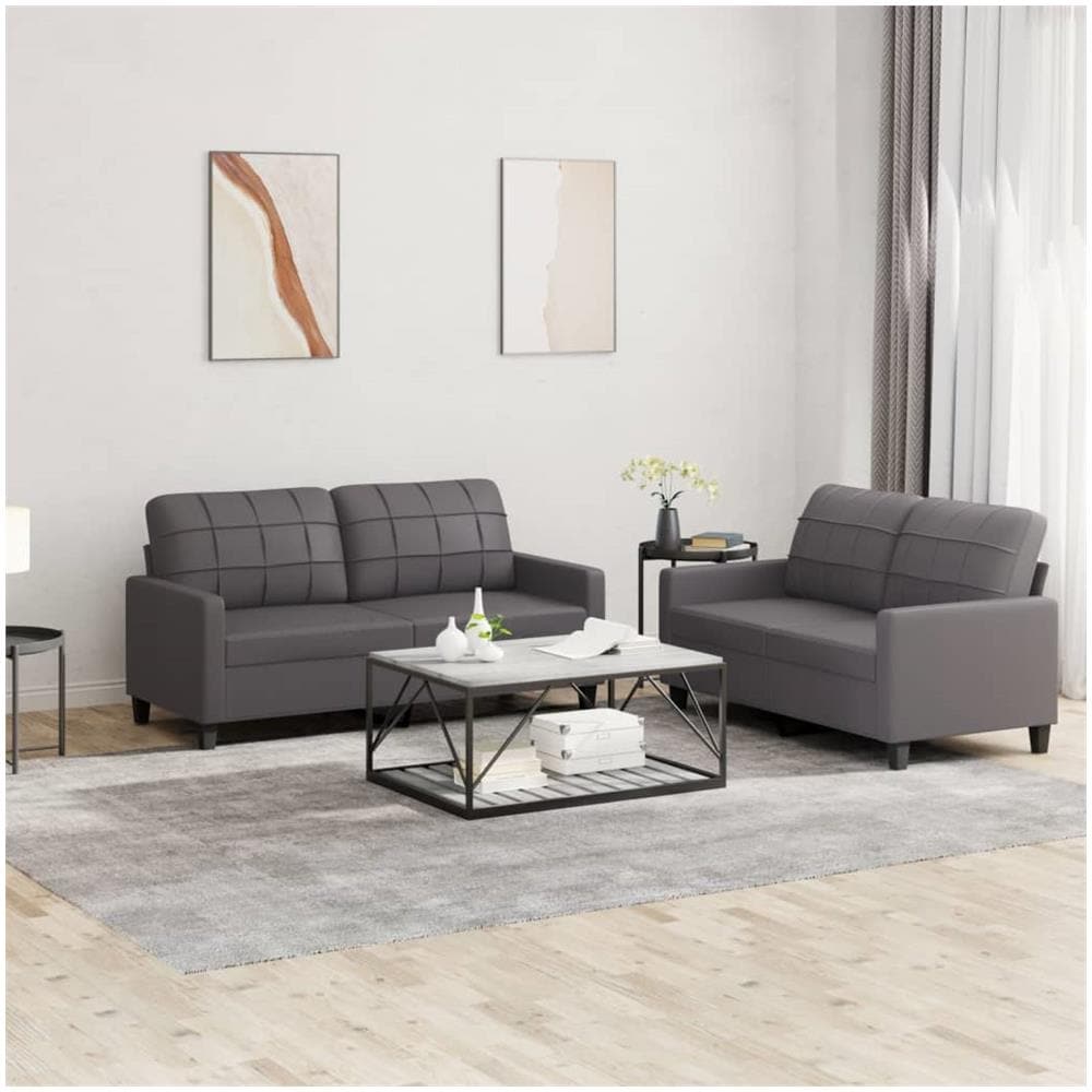 Set Di Divani 2 Pz Con Cuscini Grigio In Similpelle - Foto 1