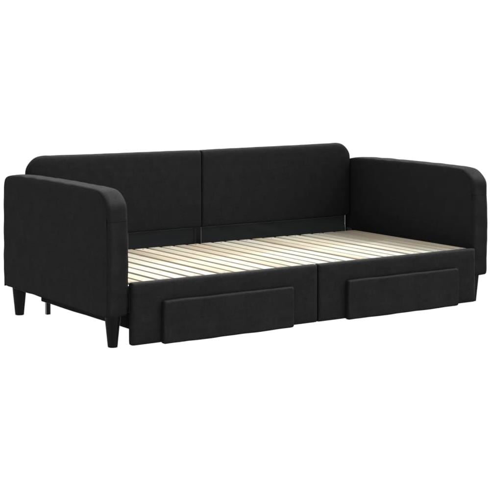 Divano Letto Estraibile Con Cassetti Nero 100x200 Cm In Tessuto - Foto 2