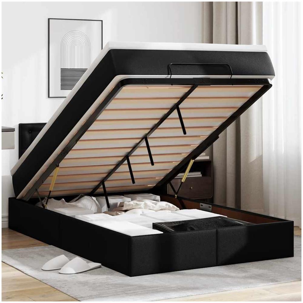 Pouf Letto con Materassi e LED Nero 120x190 cm Similpelle - Foto 2