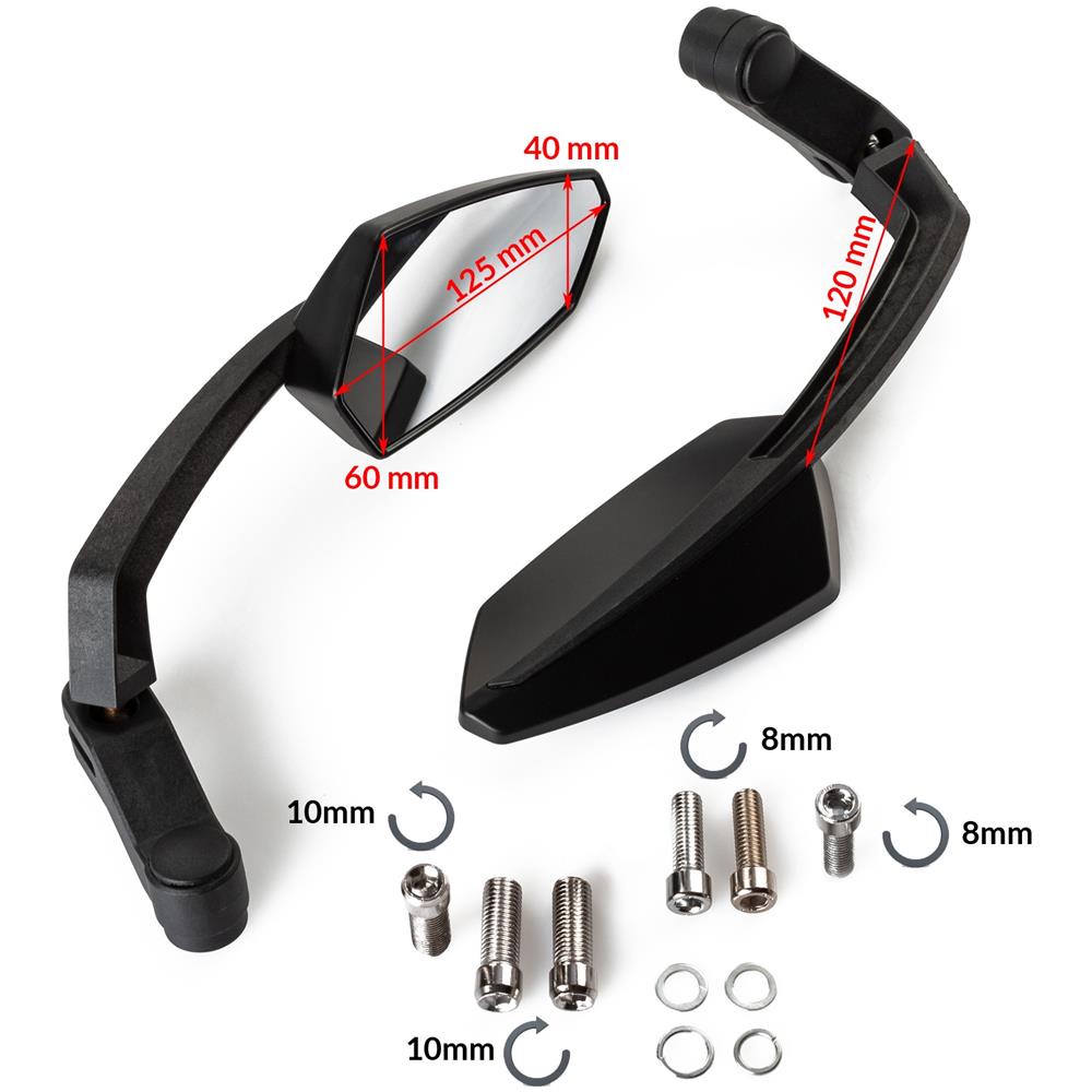 Coppia Specchietti Retrovisori Specchi Moto Scooter Custom Nero Dx+sx - Foto 4