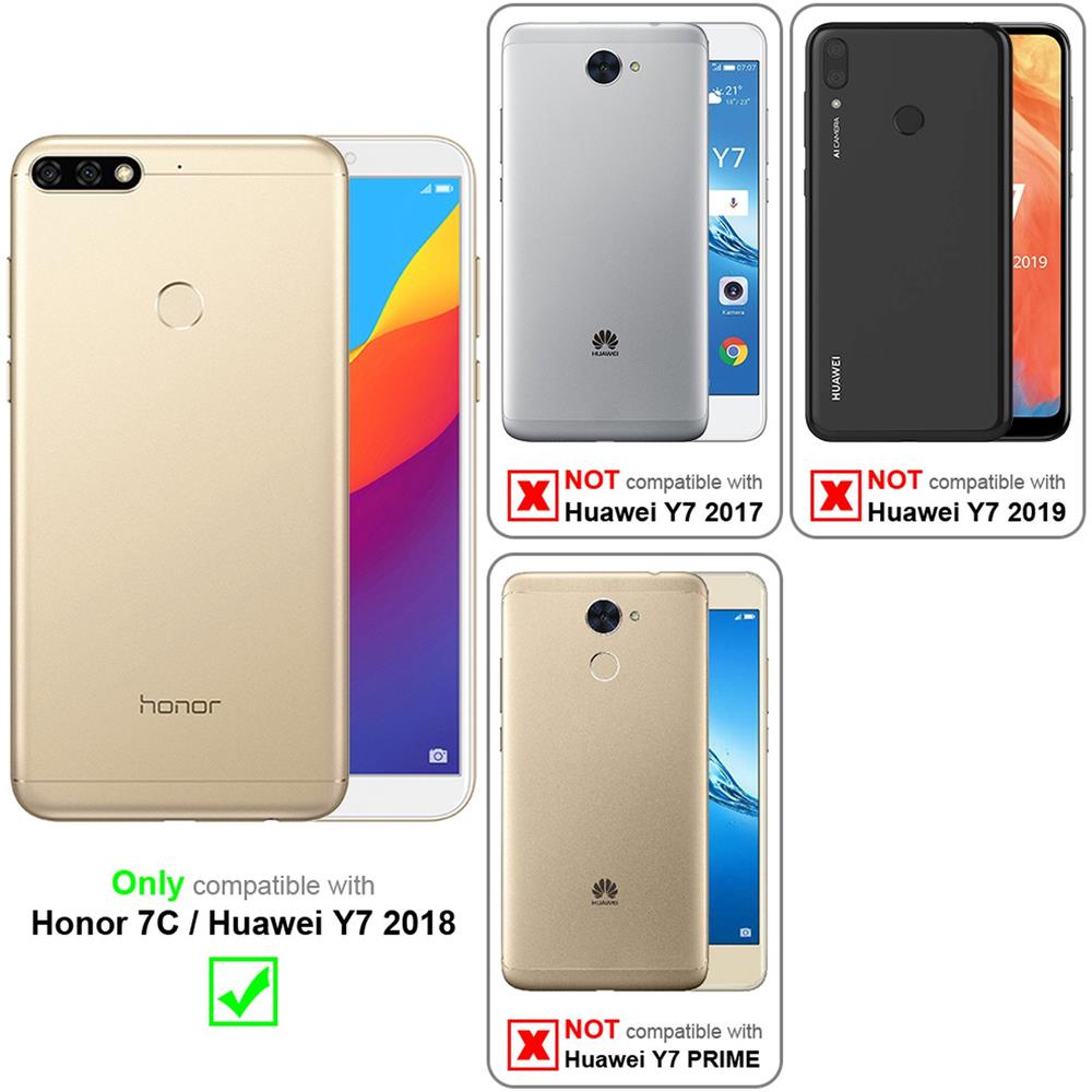 Custodia Compatibile Con Honor 7c In Nero Carbone - Coperchio Protettiva Con Chiusura Magnetica, Funzione Stand E Tasca Per Le Carte - Foto 2