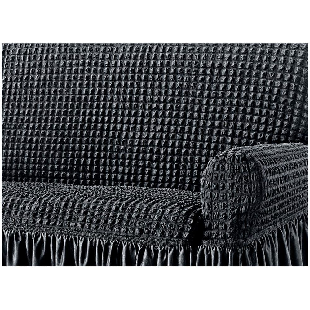 Copridivano Elasticizzato Arricciato Con Volants Tinta Unita Luxory Grigio Scuro 2 Posti Grigio Sc - Foto 11