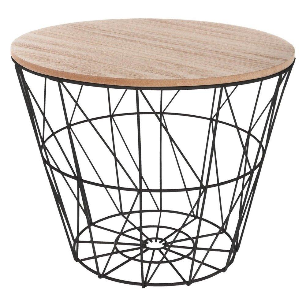 Tavolino Dal Design Traforato, Piano In Legno Con Paralume In Filo Nero, Tavolo Funzionale E Facile Da Spostare. - Foto 1