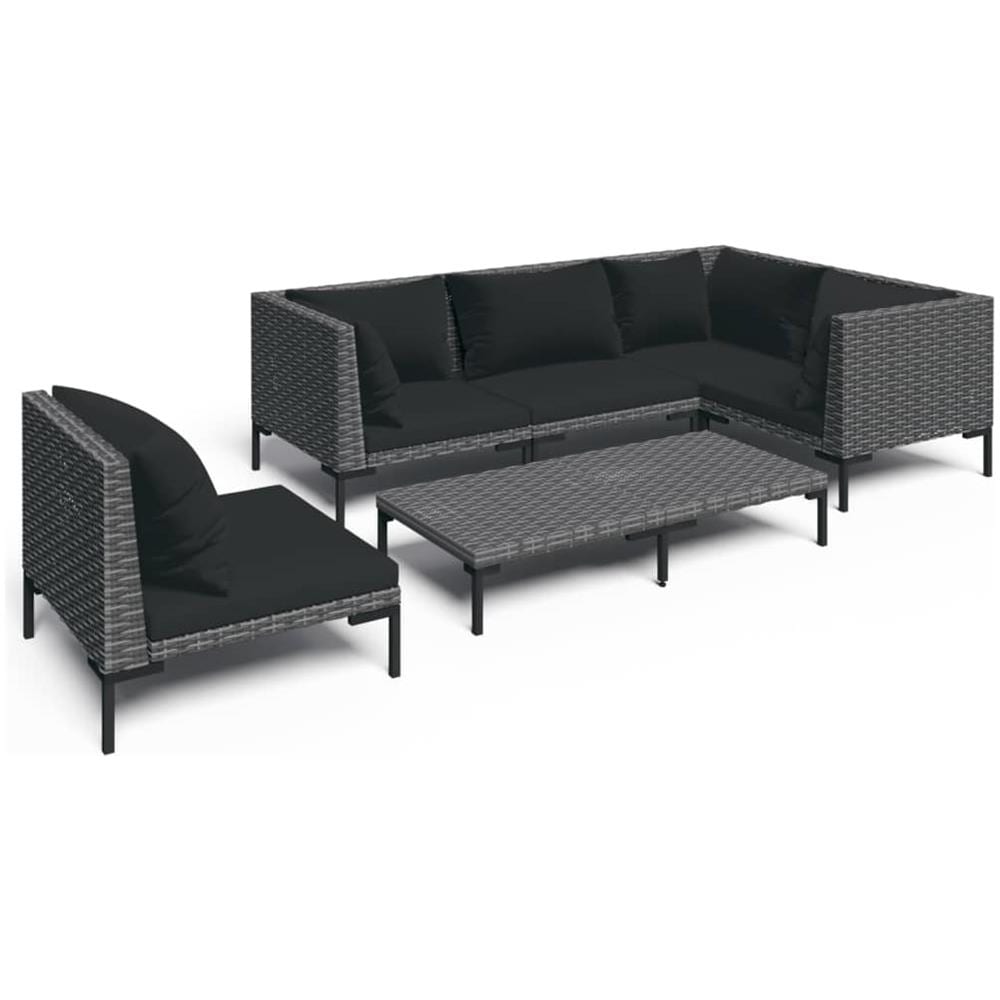 Set Divani Giardino 6 Pz Con Cuscini In Polyrattan Grigio Scuro - Foto 1