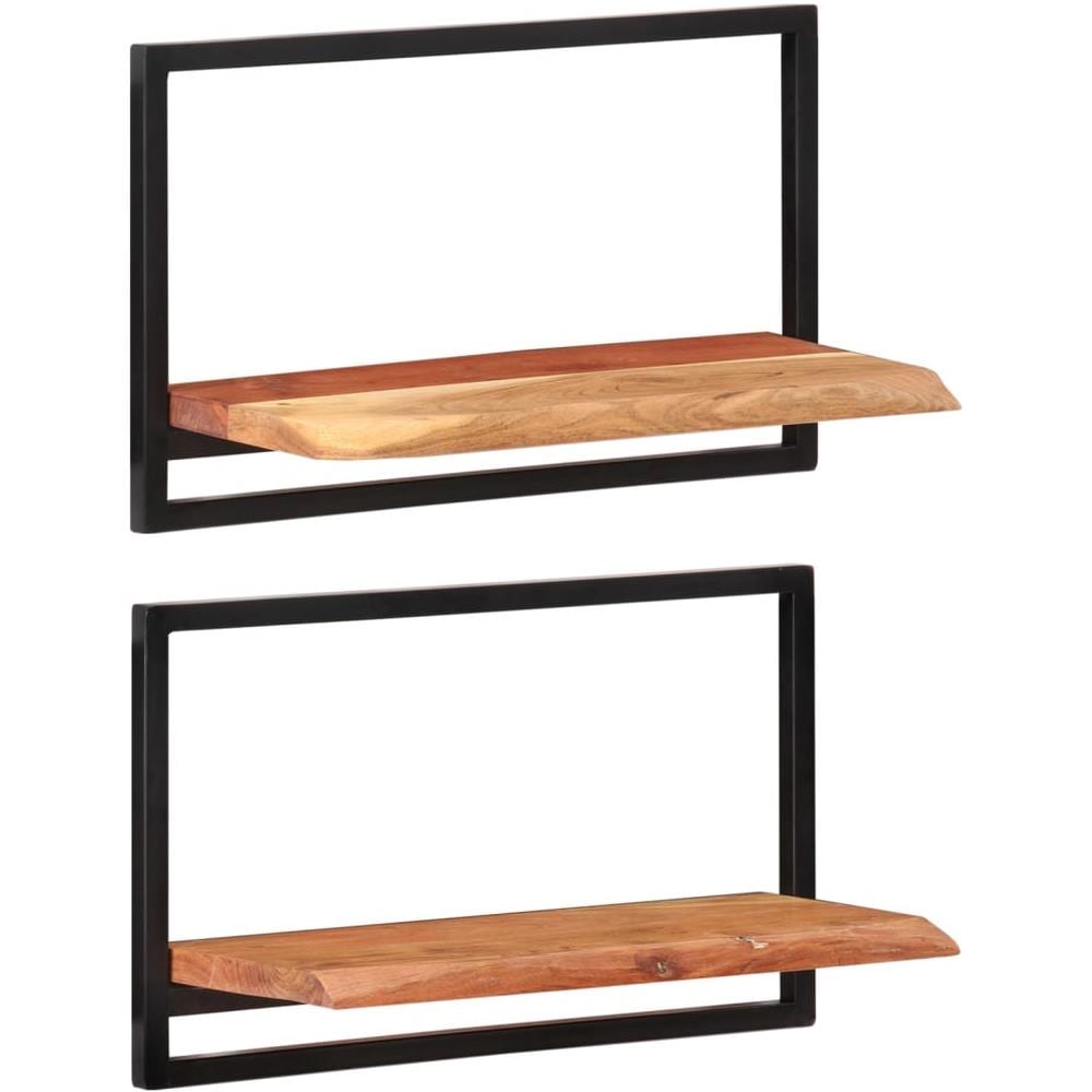 Mensole Parete 2pz 60x25x35 Cm Legno Massello Acacia E Acciaio - Foto 1