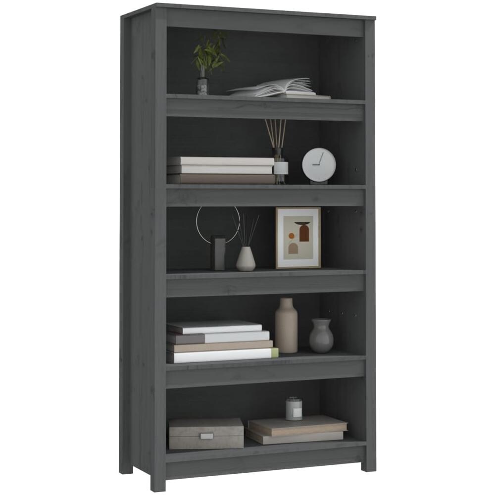 Libreria Grigia 80x35x154 Cm In Legno Massello Di Pino - Foto 3