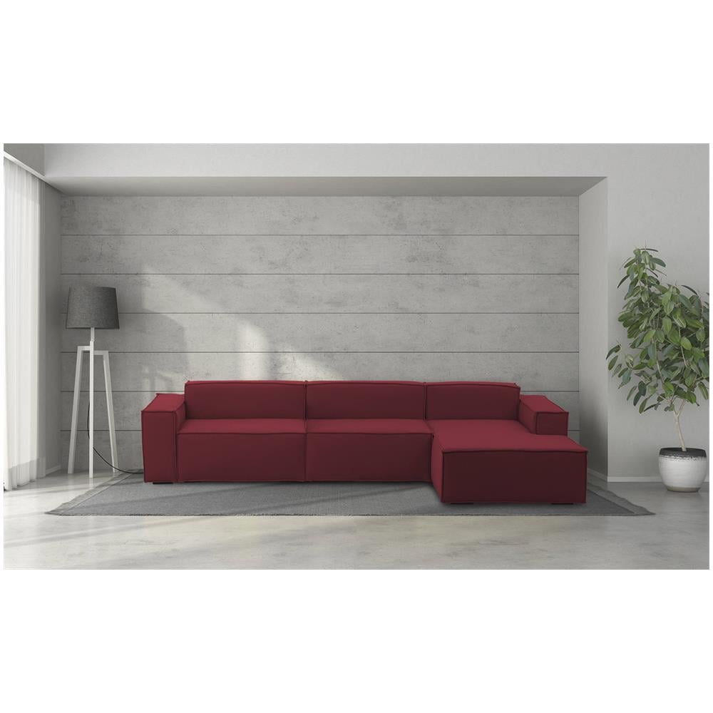 Divano Fisso Raffaella, Divano Componibile A 4 Posti Con Penisola Destra, 100% Made In Italy, Sofà Moderno In Tessuto, Cm 340x170h70, Rosso - Foto 1