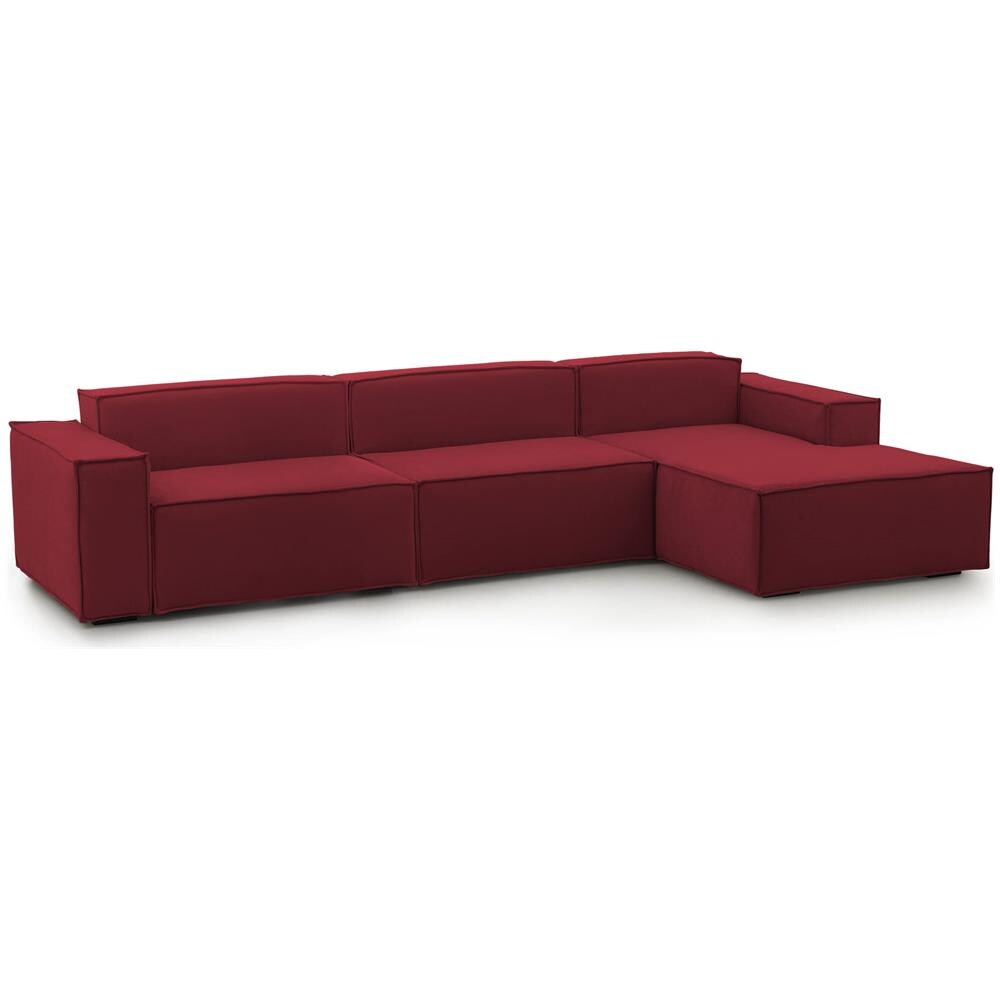 Divano Fisso Raffaella, Divano Componibile A 4 Posti Con Penisola Destra, 100% Made In Italy, Sofà Moderno In Tessuto, Cm 340x170h70, Rosso - Foto 2
