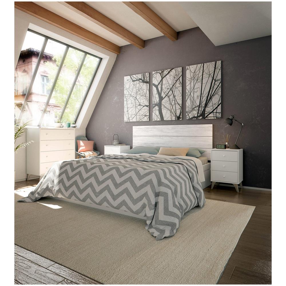 Comodino Seattle, Comodino A 3 Cassetti, Tavolino Da Notte, 40x34h56 Cm, Bianco E Rovere - Foto 1