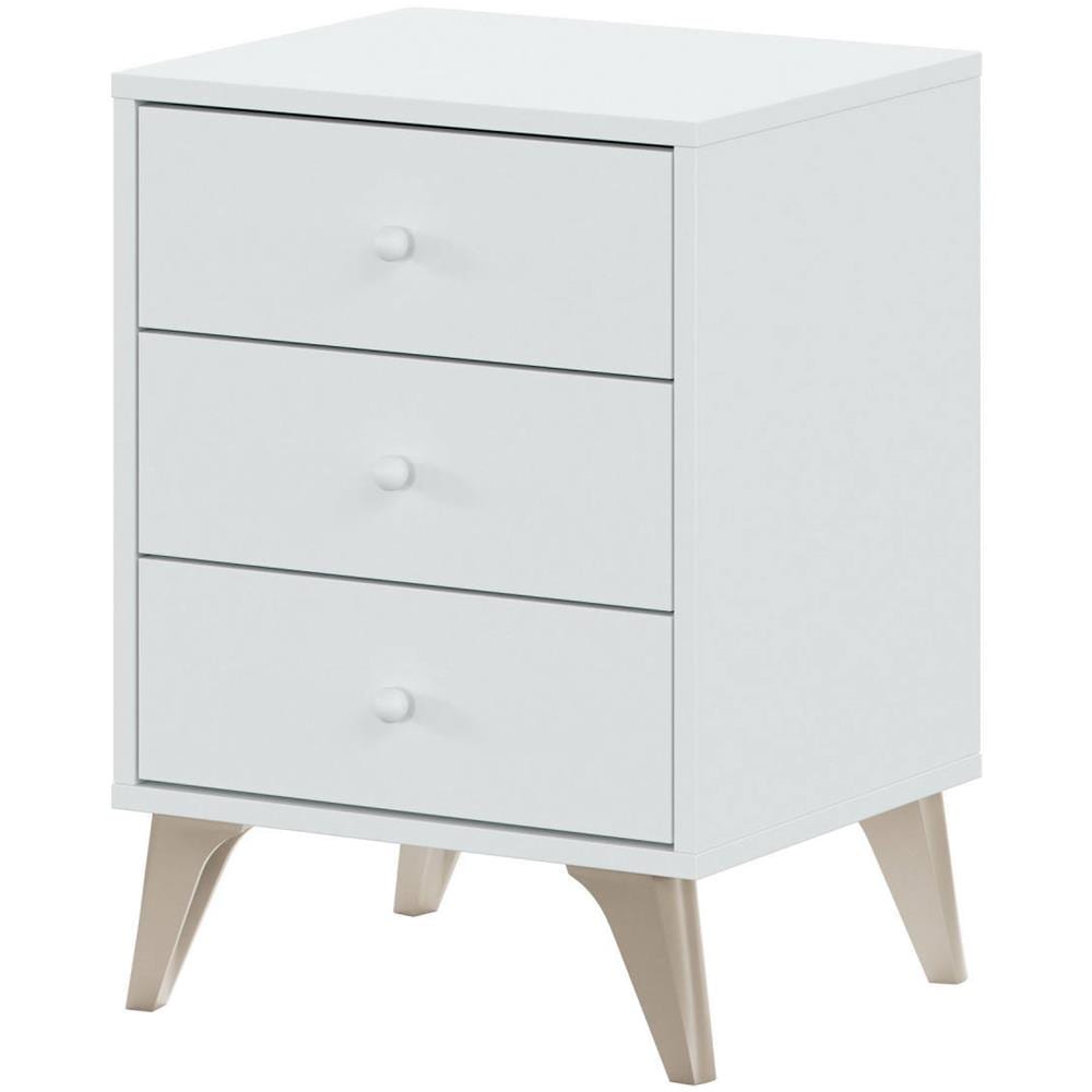 Comodino Seattle, Comodino A 3 Cassetti, Tavolino Da Notte, 40x34h56 Cm, Bianco E Rovere - Foto 2
