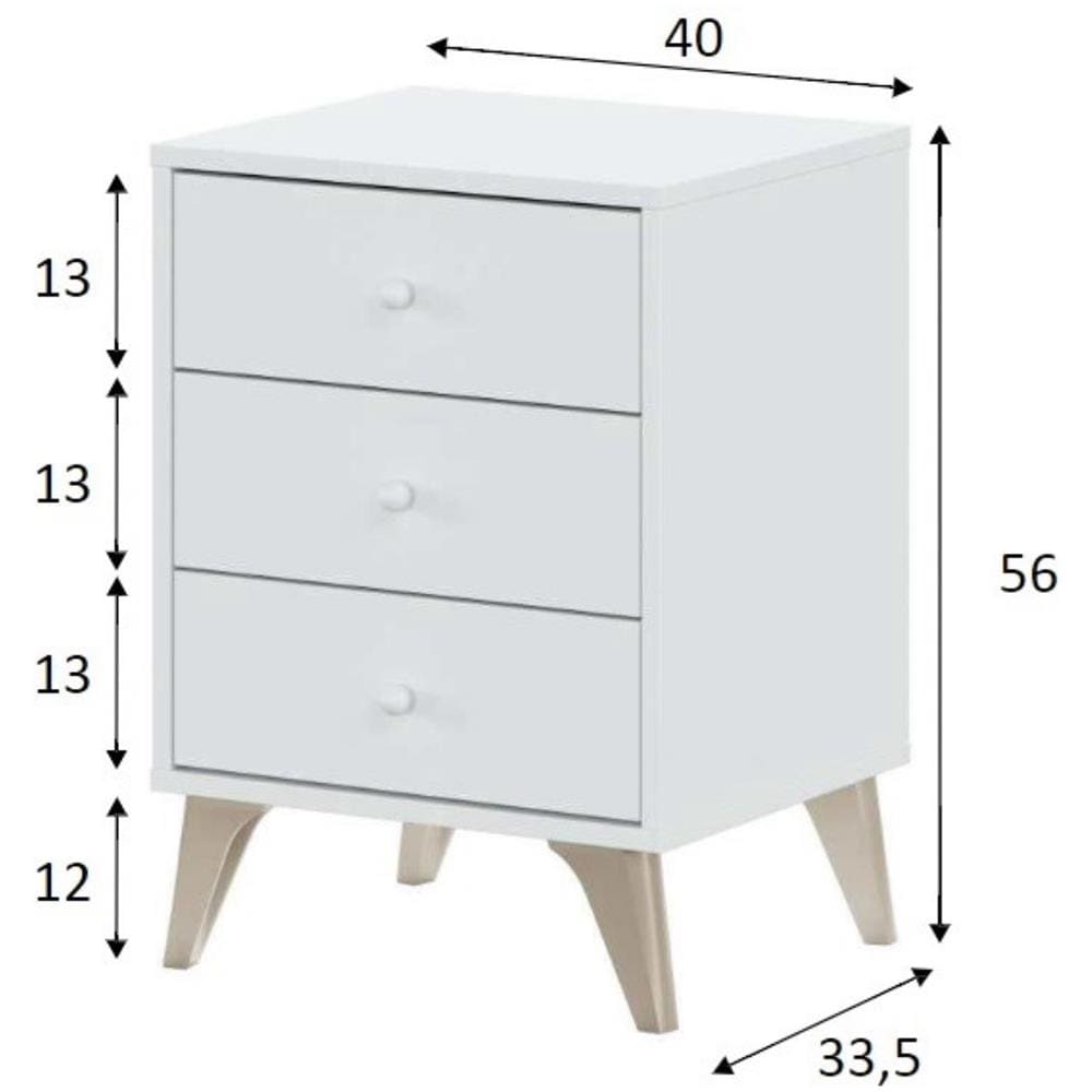 Comodino Seattle, Comodino A 3 Cassetti, Tavolino Da Notte, 40x34h56 Cm, Bianco E Rovere - Foto 4