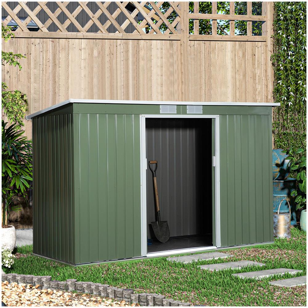Casetta da Giardino Porta Utensili in Lamiera di Acciaio, Capanno da Giardino in Acciaio con Porte Scorrevoli, 280x130x172cm, Verde Chiaro - Foto 2