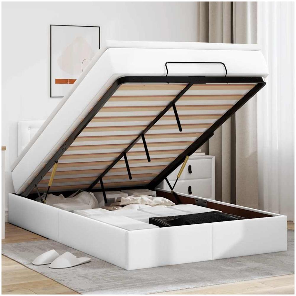 Pouf Letto con Materassi e LED Bianco Puro 120x190cm Similpelle - Foto 2