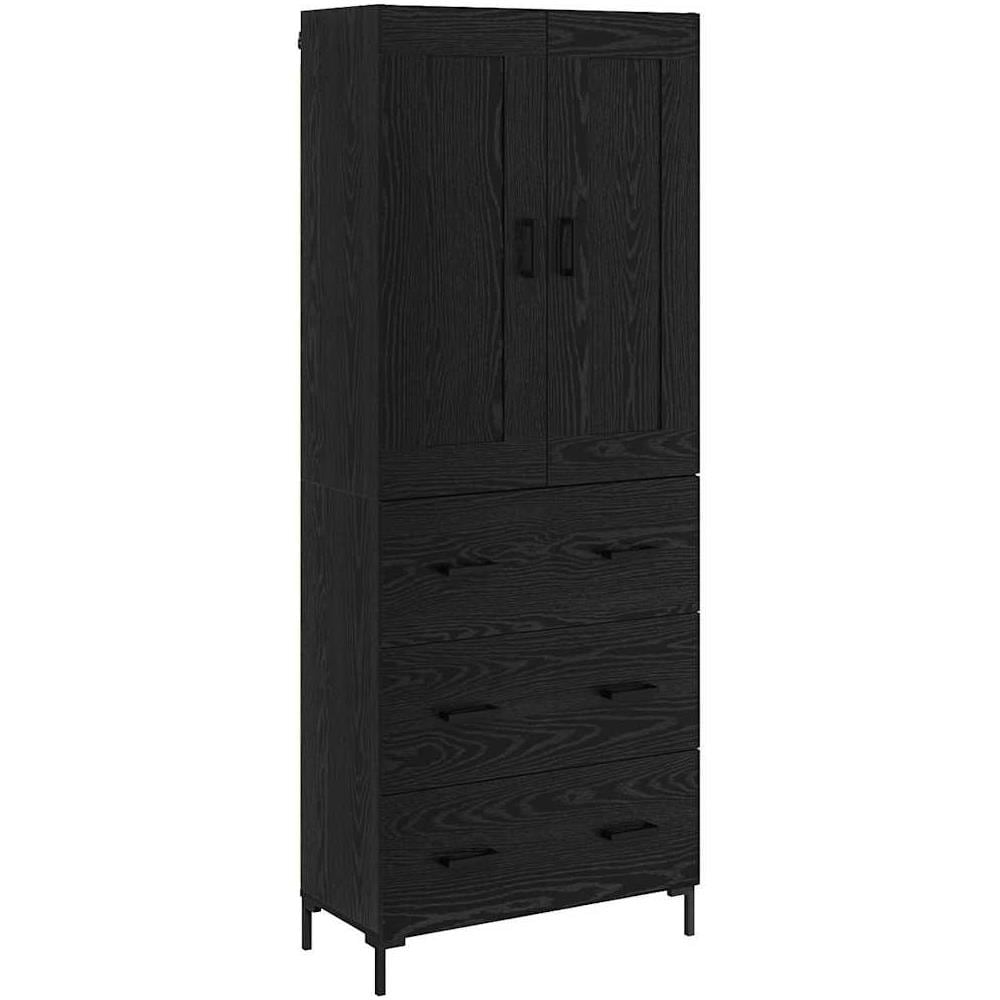 Credenza con cassetto 2 pcs Rovere Nero Legno multistrato - Foto 1