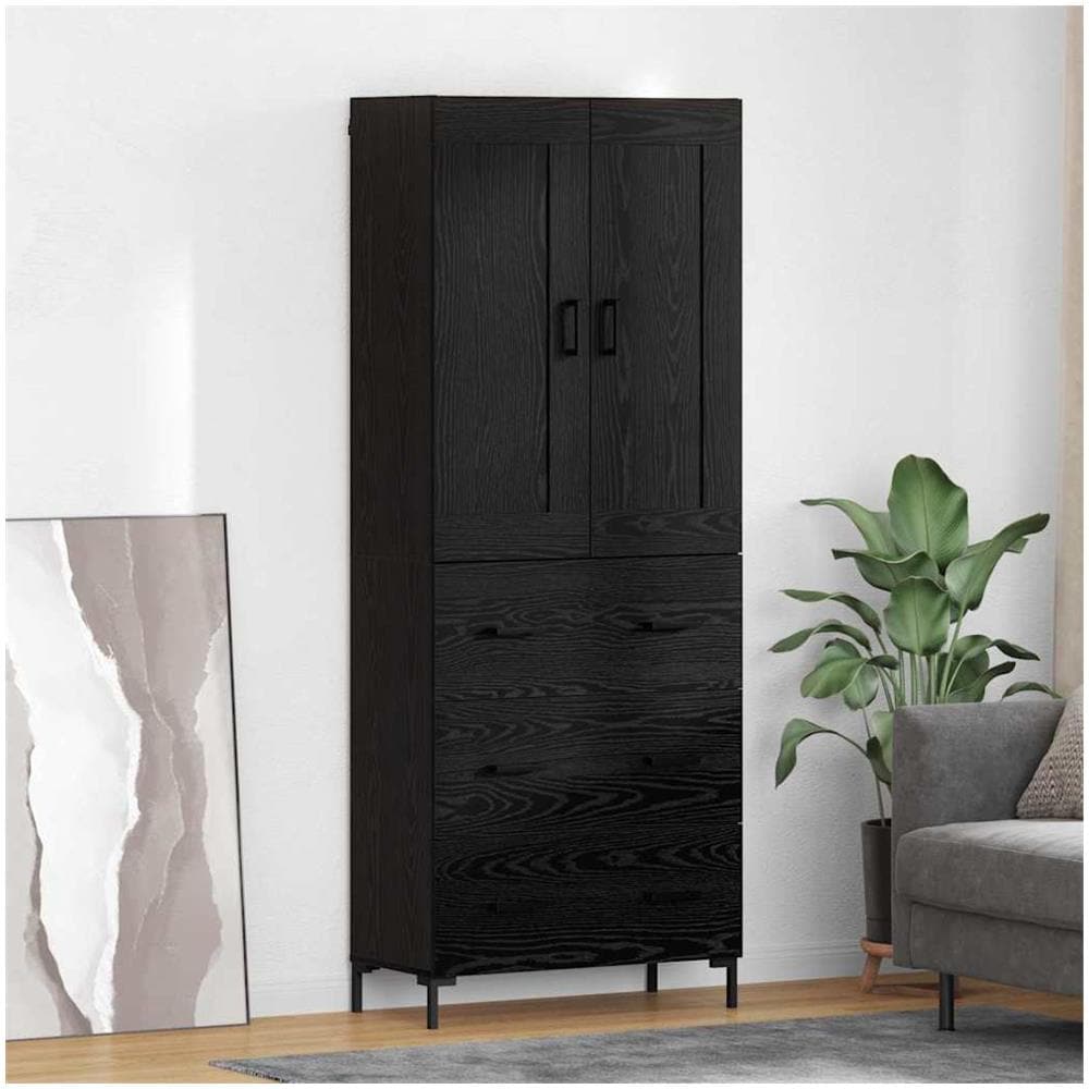 Credenza con cassetto 2 pcs Rovere Nero Legno multistrato - Foto 2