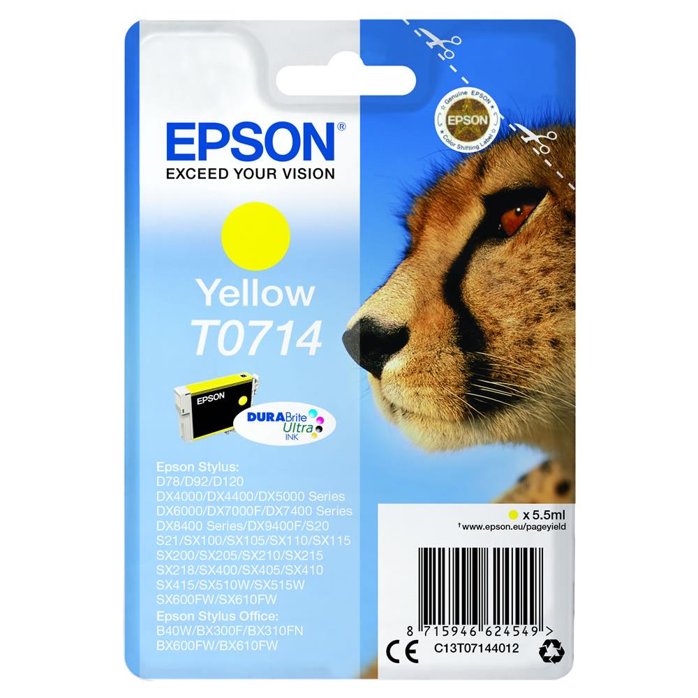 C13T07144012 Cartuccia Ink Originale T0714 Gialla per Stylus D120 / D78 Capacità 415 Pagine - Foto 4