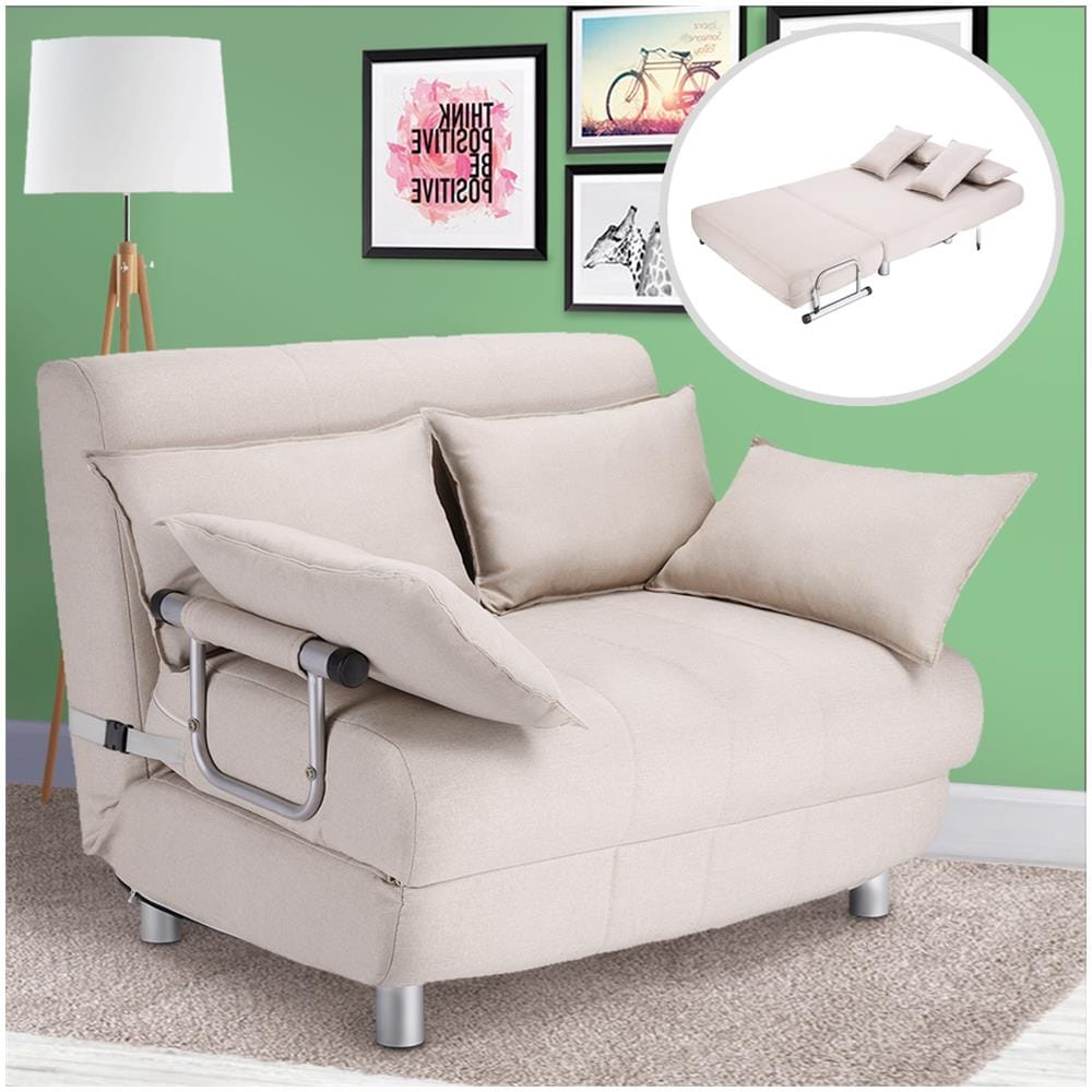 Divano Poltrona Letto 2 Posti Una Piazza E Mezza Ferro Cotone Reclinabile Crema - Foto 1