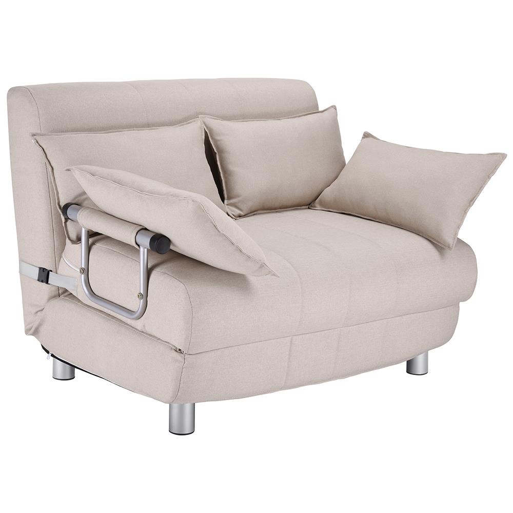 Divano Poltrona Letto 2 Posti Una Piazza E Mezza Ferro Cotone Reclinabile Crema - Foto 2