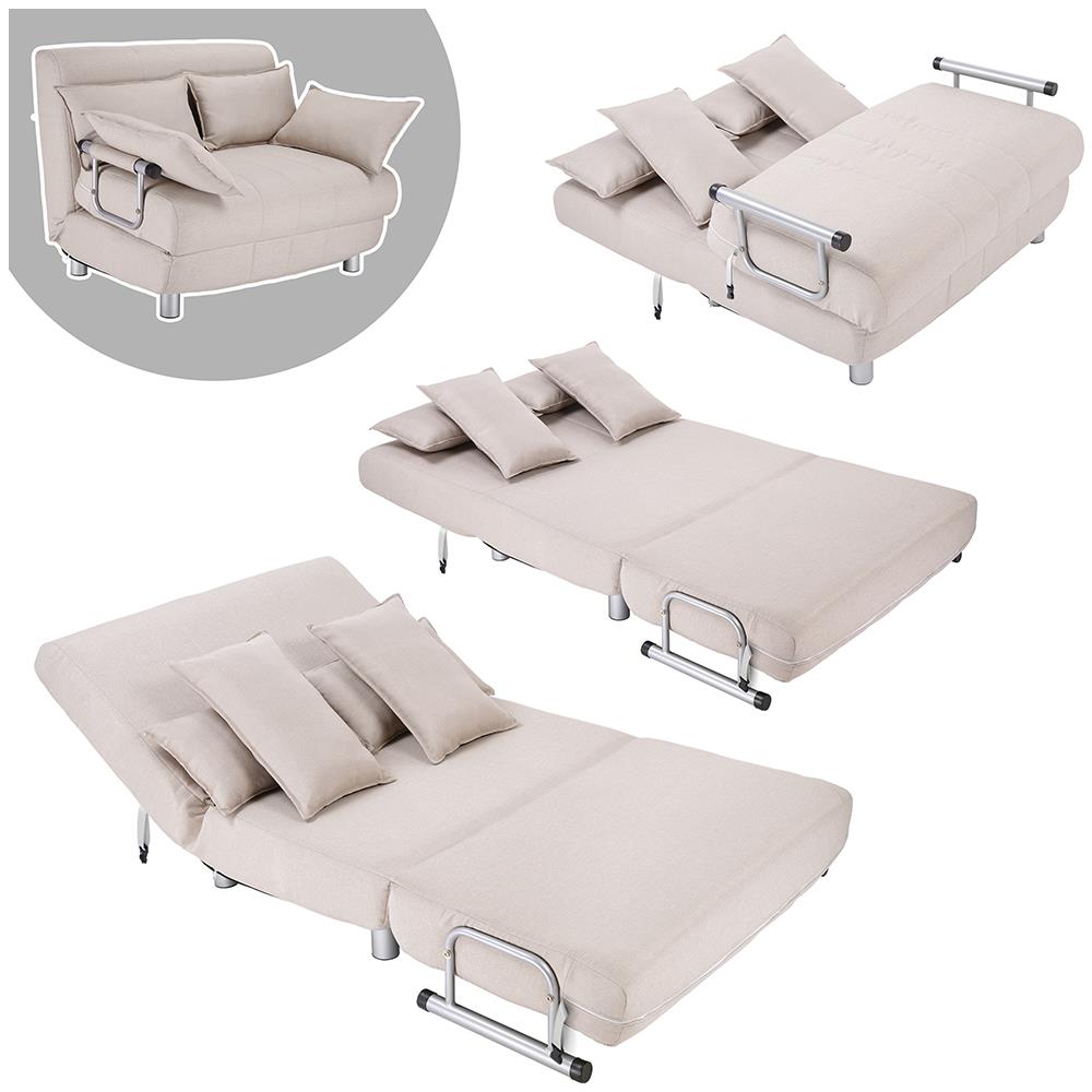 Divano Poltrona Letto 2 Posti Una Piazza E Mezza Ferro Cotone Reclinabile Crema - Foto 3