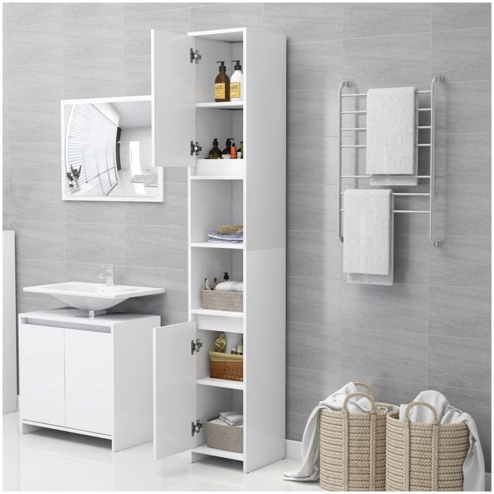 Set Mobili da Bagno 3 pz Bianco in Truciolato - Foto 8