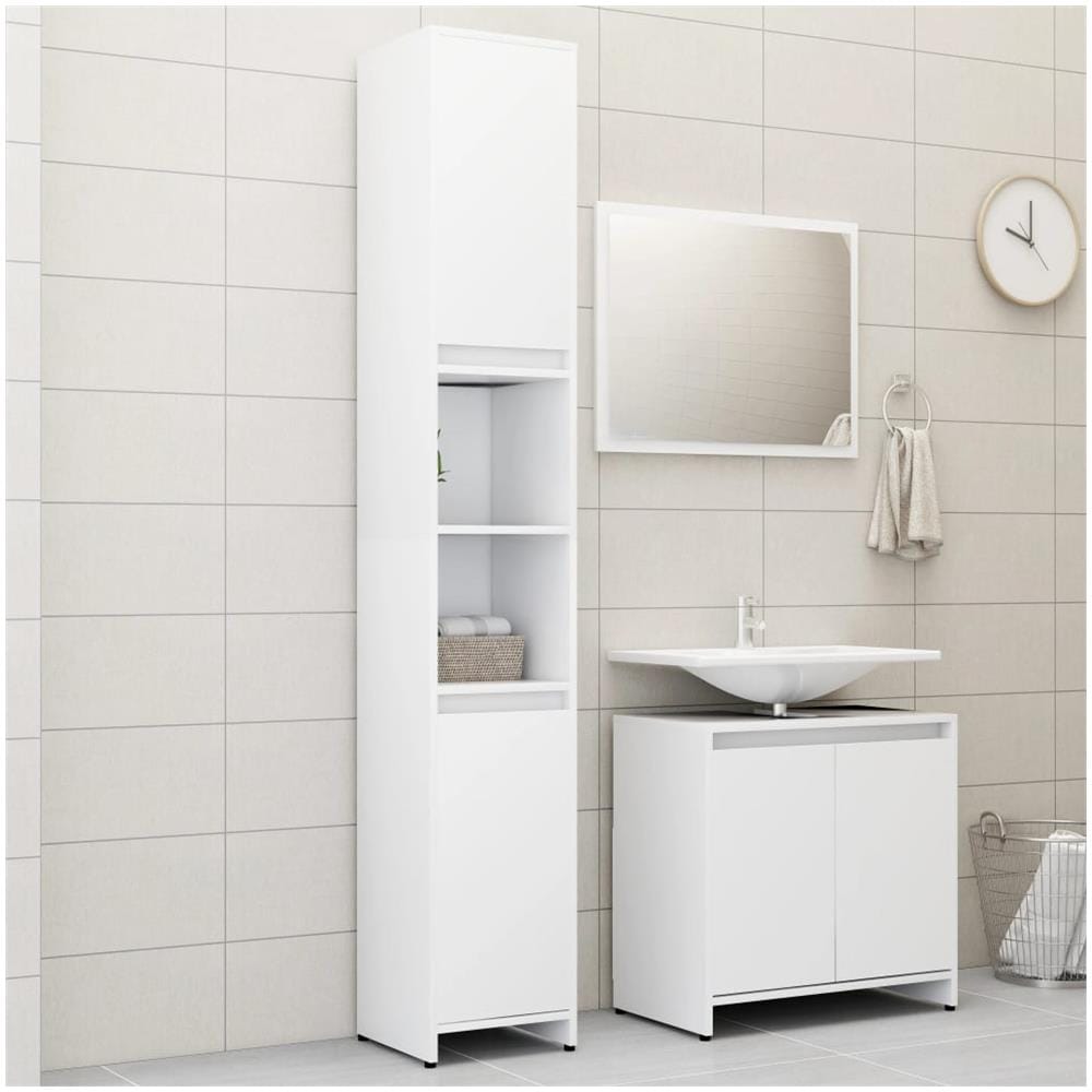 Set Mobili da Bagno 3 pz Bianco in Truciolato - Foto 1