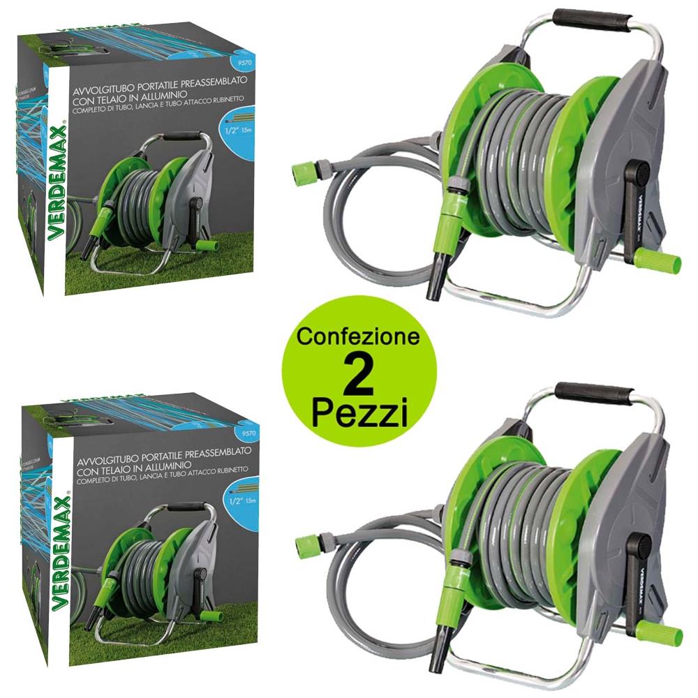Multipack Da 2 Pz Avvolgitubo Manuale Portatile Con Tubo Metri 15 Telaio In Alluminio - Foto 1