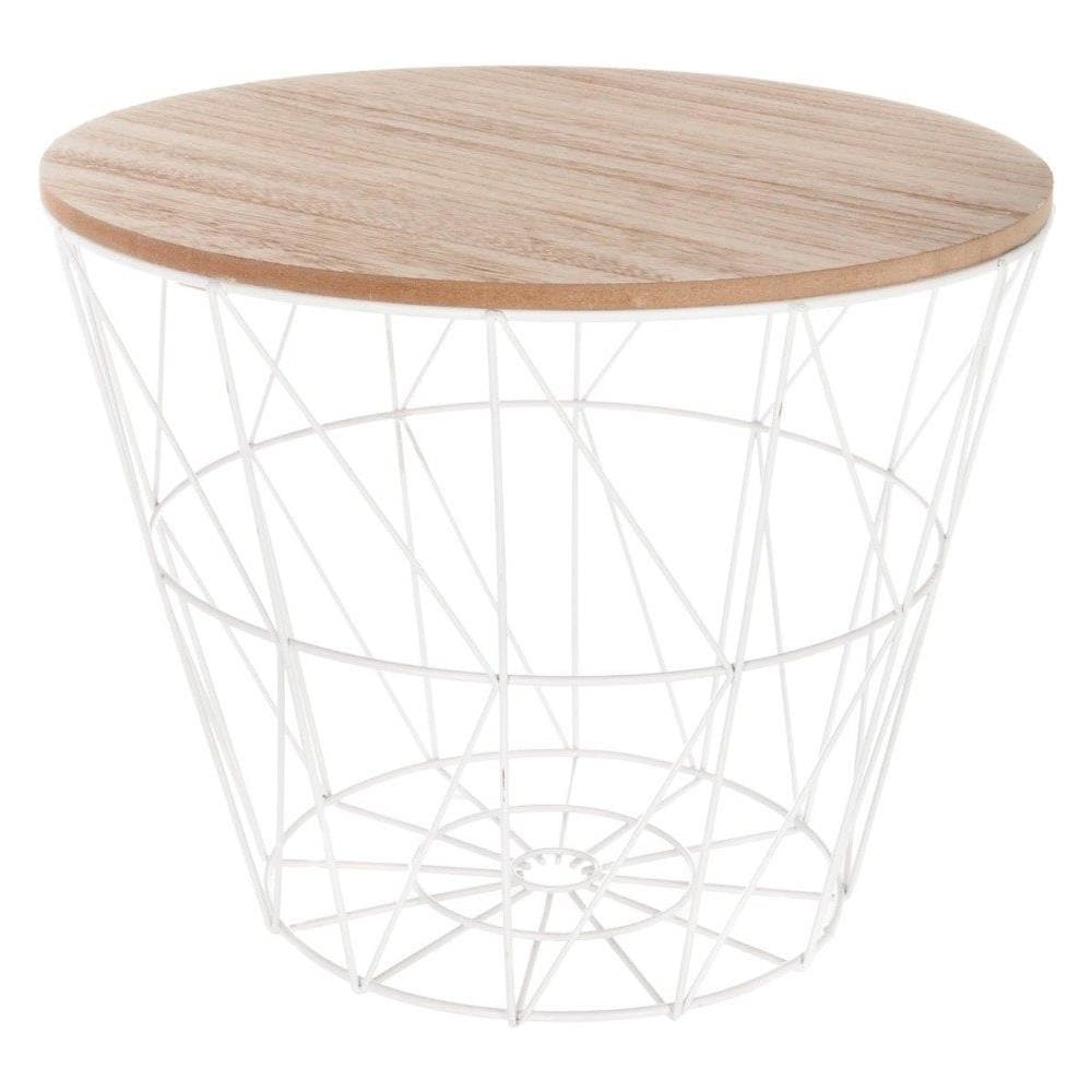 Tavolino Dal Design Traforato, Piano In Legno Con Paralume In Filo Nero, Tavolo Funzionale E Facile Da Spostare. - Foto 1