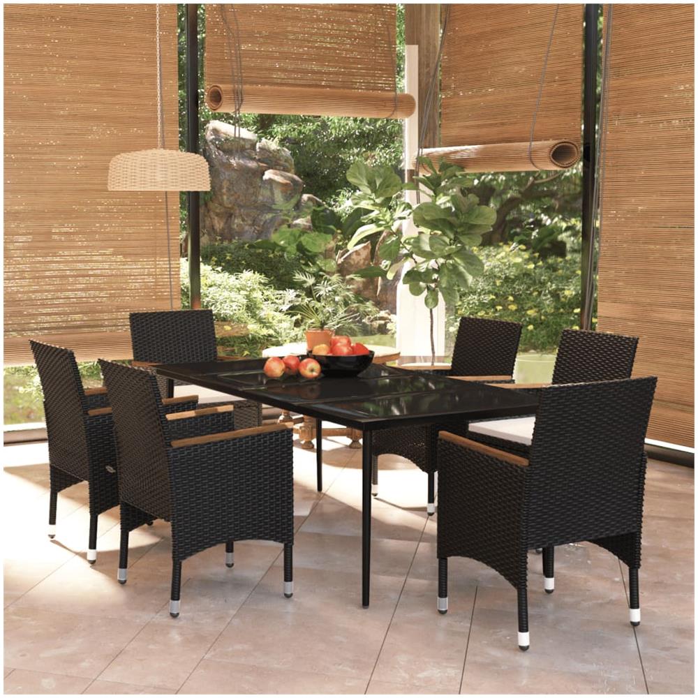 Set Mobili Da Pranzo Da Giardino Con Cuscini 7 Pz Nero - Foto 1