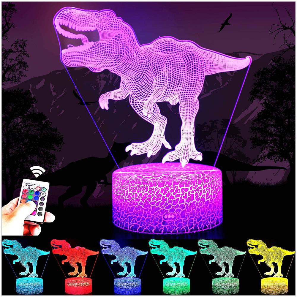 Lampada 3D Dinosauro Per Bambini - 3 Modelli Con 16 Colori, Telecomando E Touch