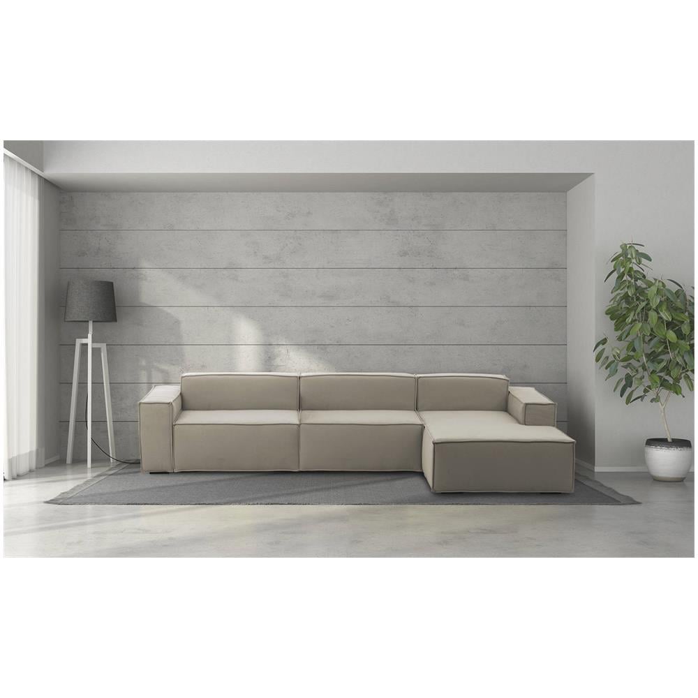Divano Fisso Raffaella, Divano Componibile A 4 Posti Con Penisola Destra, 100% Made In Italy, Sofà Moderno In Tessuto, Cm 340x170h70, Tortora - Foto 1